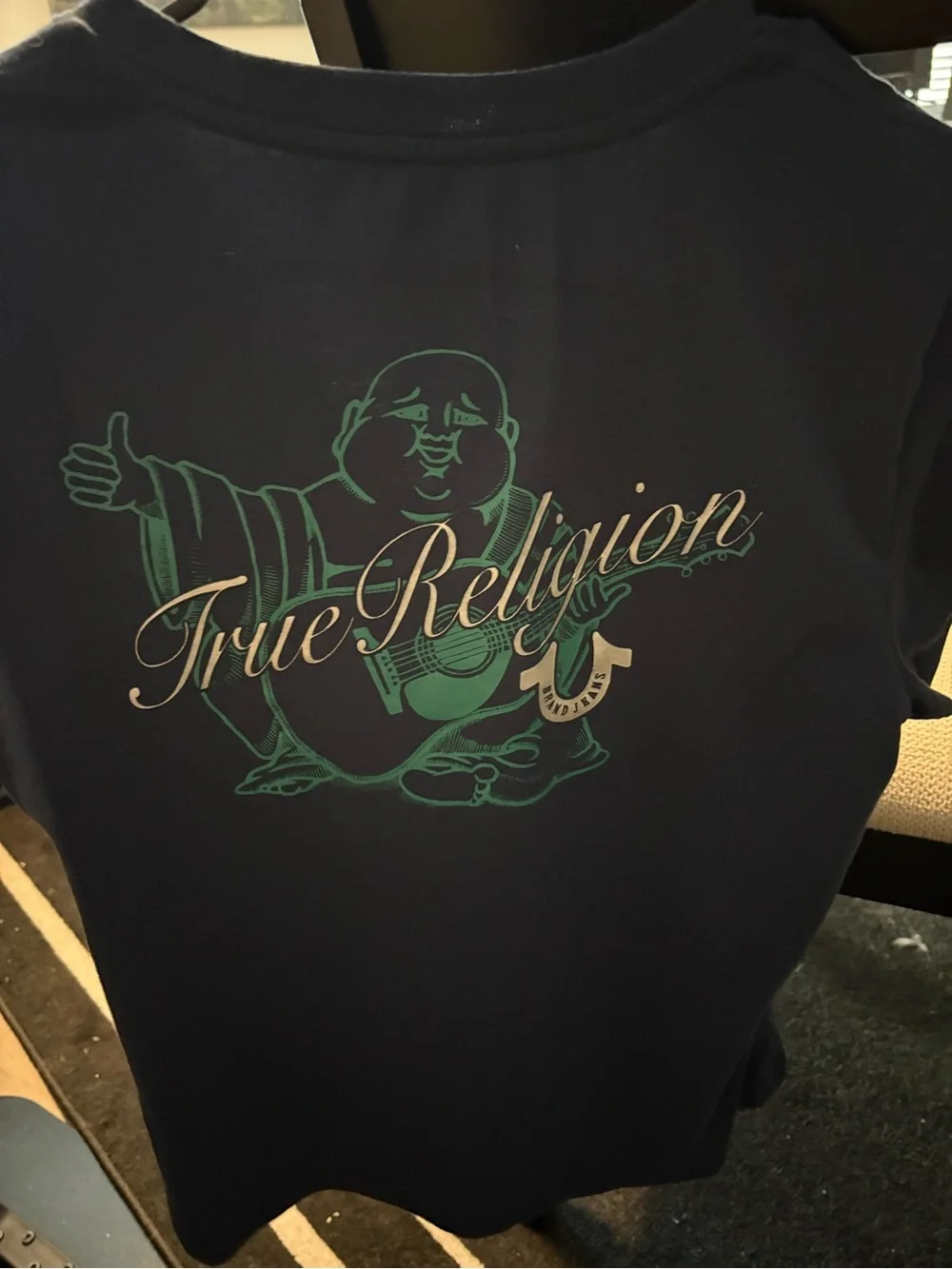 True Religion Navy Short Sleeve V-Neck Logo Tee